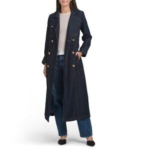 AVEC LES FILLES Raw Indigo Rinse Denim Trench Coat